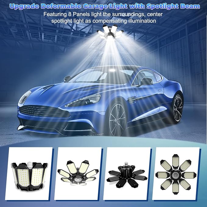 Garage Lights - Super Bright 250W LED Garage Ceiling Light w/ 8 Deformable - Image 2