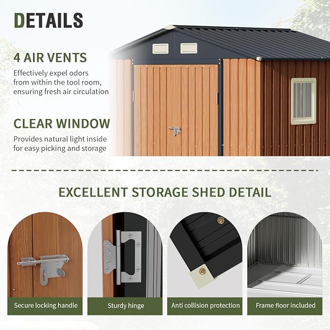 8x6 Ft Storage Shed, Large Outdoor Shed - Image 5