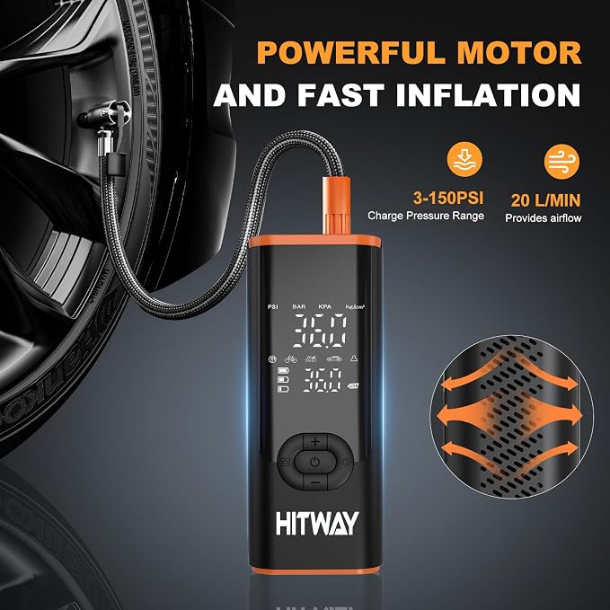 HITWAY Portable Electric Inflator Pump Supports up to 150PSI, fast inflation - Image 7