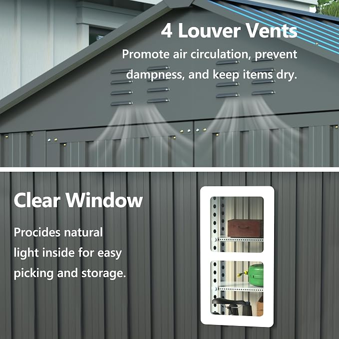 Outdoor Storage Shed, 6 X 6ft Metal Galvanized Steel Garden Shed - Image 4