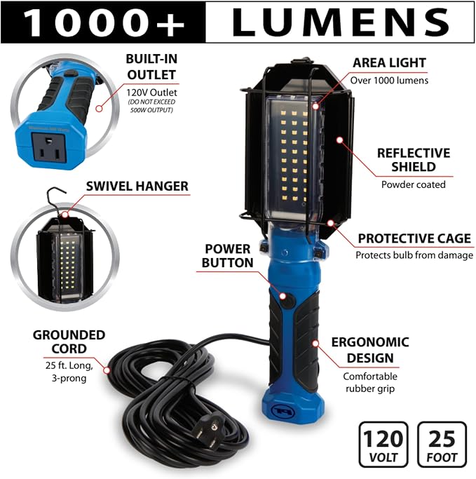 Performance Tool W2237 25' 18GA 1, 000 lumen 120V LED Drop Light - Image 2
