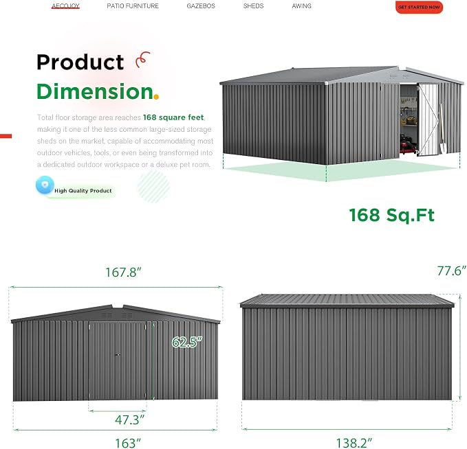 AECOJOY Shed 14' x 12' Storage Shed, Outdoor Metal Storage Sheds & Outdoor - Image 5