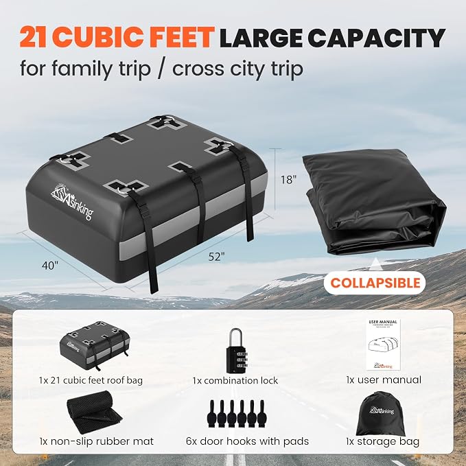 Asinking Car Rooftop Cargo Carrier Bag - Image 5