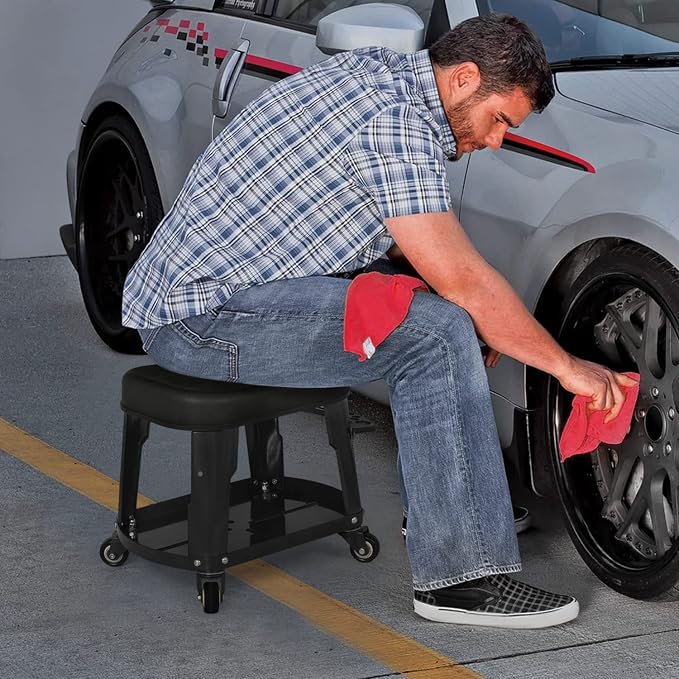 M-AUTO Heavy Duty Garage Rolling Work Seat 300LBS Capacity Mechanics Stool - Image 9