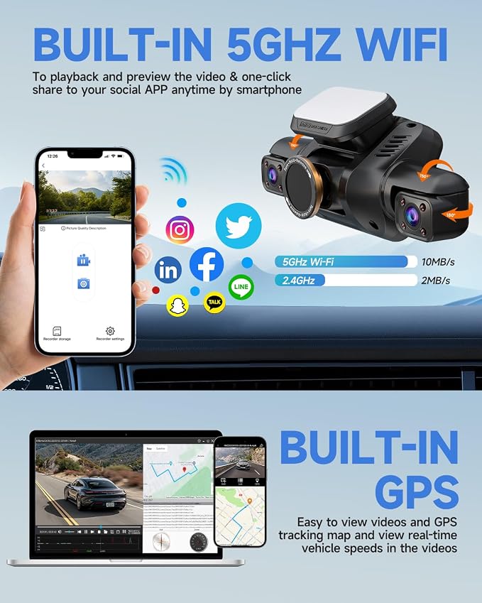 Dash Cam 4 Channel Front and Rear Inside, 360° Car Camera 4K UHD, Dash Camera - Image 6