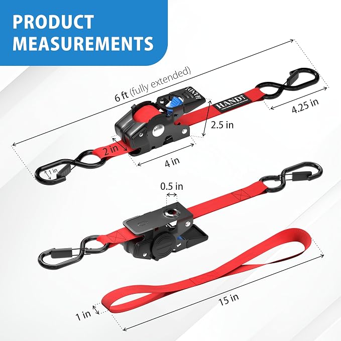 HandT USA Based Retractable Ratchet Straps 1in x 6ft - Image 7