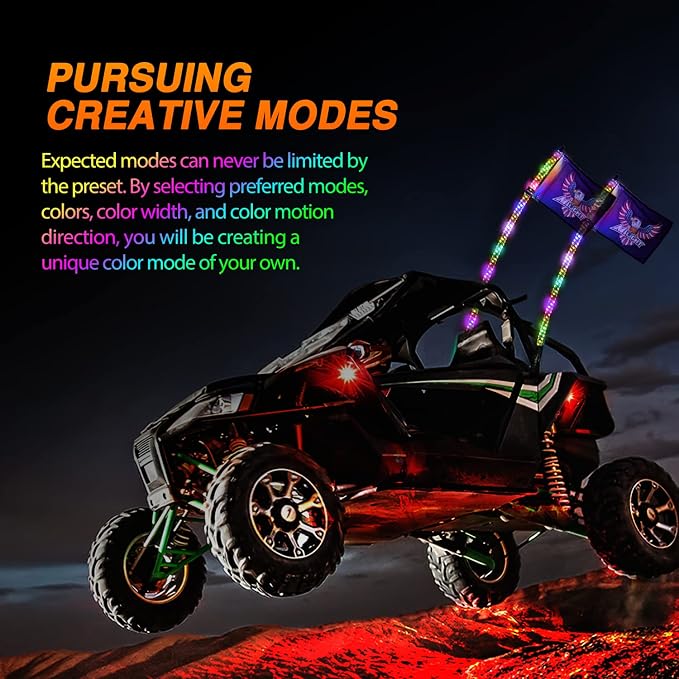 Nilight 2PCS 4FT RGB LED Whip Lights, Remote App Control w/DIY Chasing Patterns - Image 3