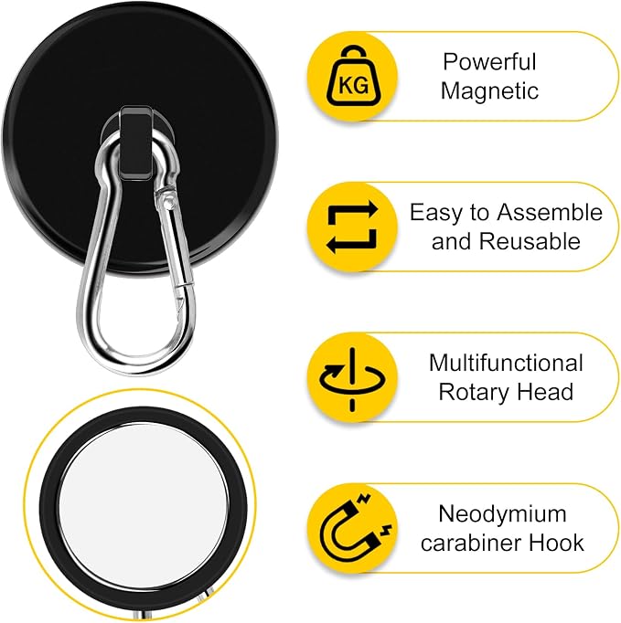 DIYMAG Black Magnetic Hooks, 200LBS Strong Heavy Duty Neodymium Magnet Hook - Image 3