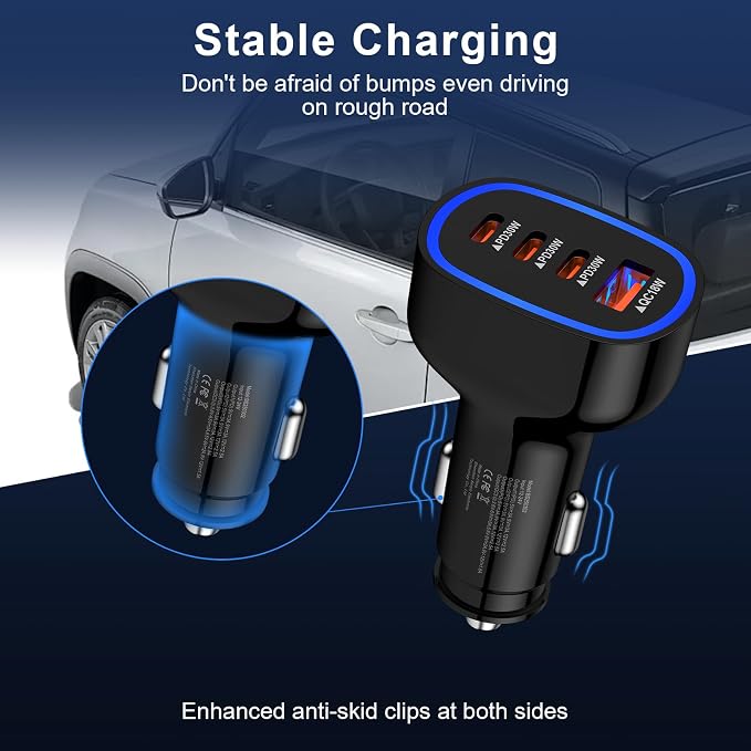 90W 4-Port Super Fast USB C Car Charger - Image 5