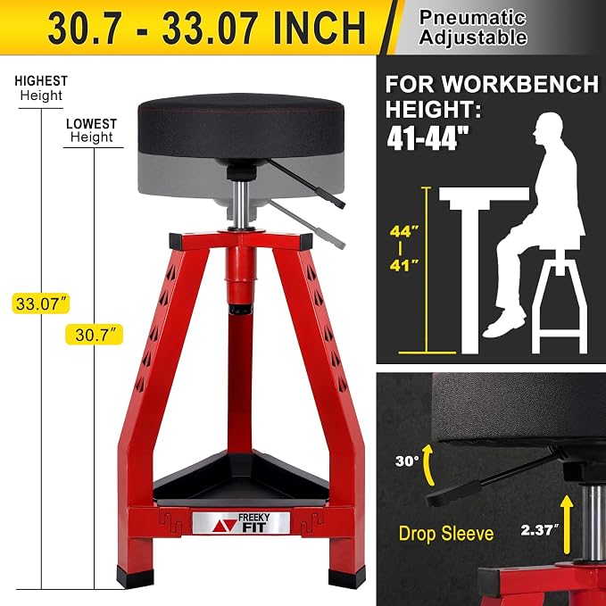 Adjustable Tall Shop Stool, Mechanic Garage Bar Stool Chair, Work Metal Chair - Image 2