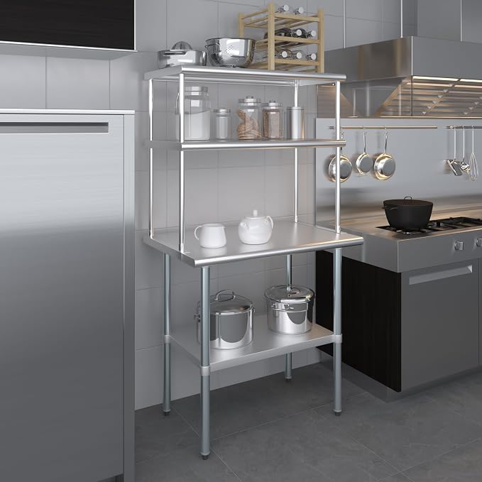 Amgood Stainless Steel Work Table Double Tier Overshelf | Metal Kitchen Prep - Image 8