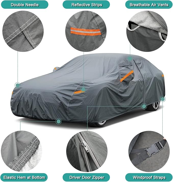 16 Layers SUV Car Cover Waterproof All Weather Heavy Duty, Universal Fit Subaru - Image 3