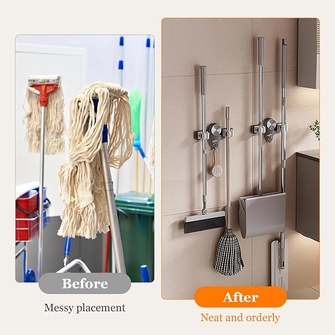2PCS Broom Holder Mop Hanger, No punching required Broom Hanger Organizer - Image 2