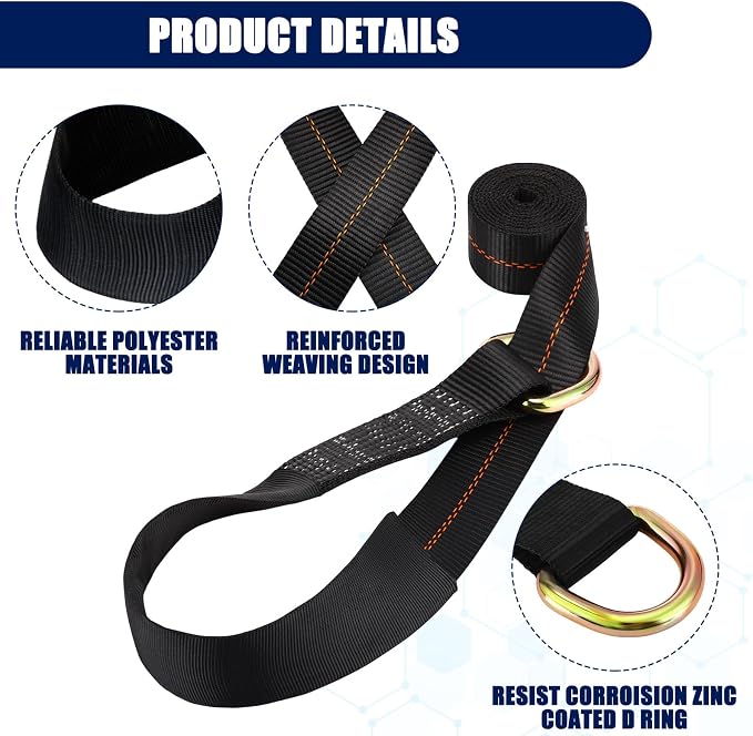 8Pack 2'' X 8ft Tow Truck Straps Lasso Wheel Lift Straps Lasso Tow Strap - Image 4