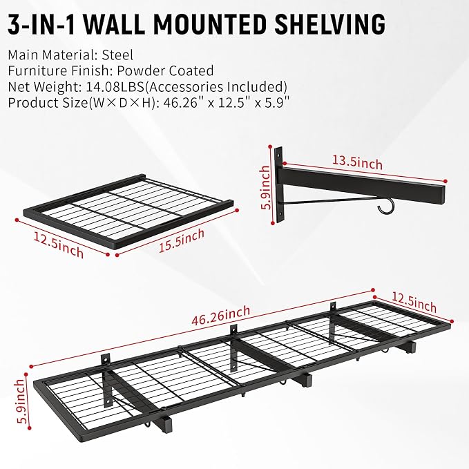 2 Pack Garage Wall Shelves, Heavy Duty Wall Shelf Organizer - Image 2