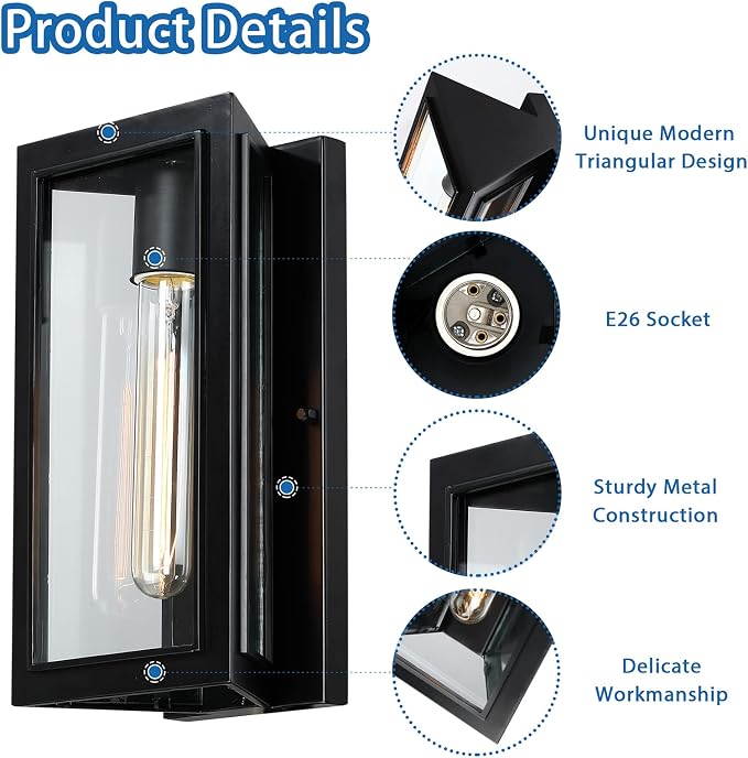 Outdoor Wall Lights, Modern Black Exterior Light Fixture Wall Mount - Image 3