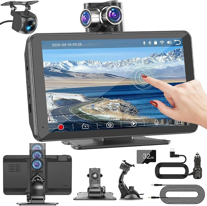 Carplay Screen for Car, Touchscreen CarPlay Dash Cam, Audio Receivers W/Mirror by MROLIKdashcam