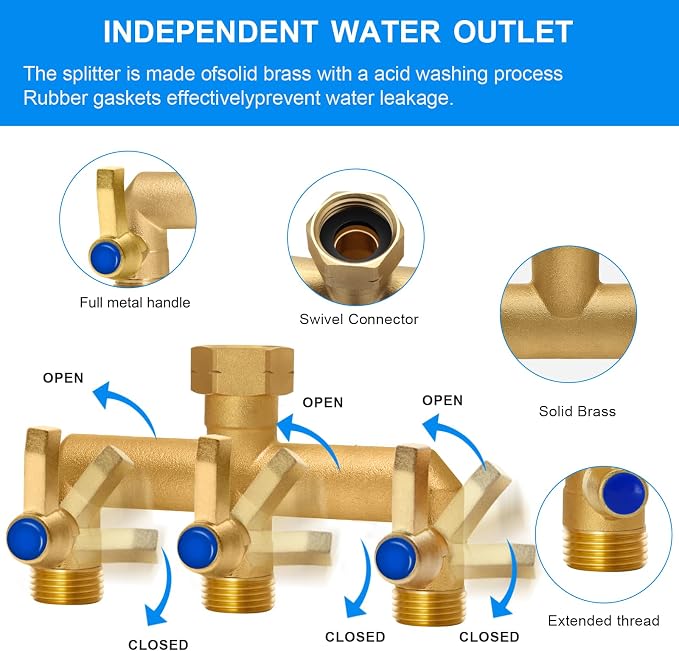 Brass Garden Hose Splitter, 3 Way Hose Splitter, Outdoor Hose Splitter - Image 5