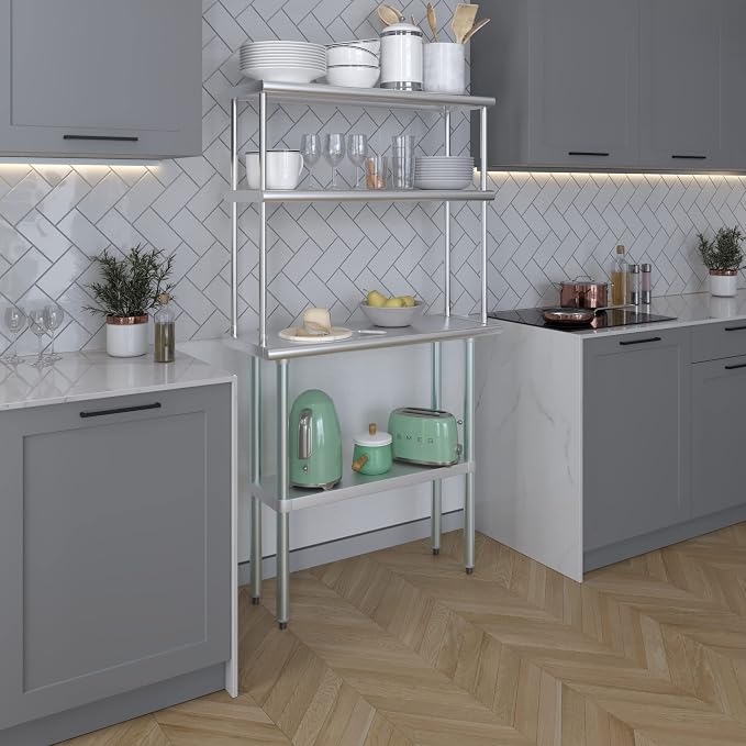 AmGood Stainless Steel Work Table Double Tier Overshelf | NSF - Image 5