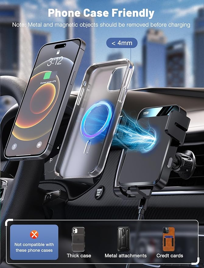 Wireless Car Charger, MOKPR Auto-Clamping Car Mount 15W/10W/7.5W Fast Charging - Image 6