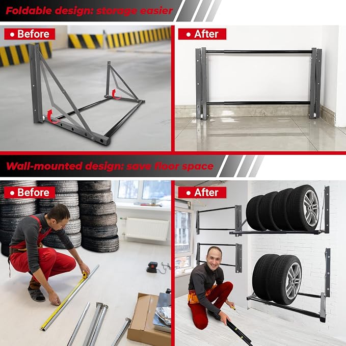 Tire Storage Rack for Garage, Folding Tire Rack Wall Mount - Image 4