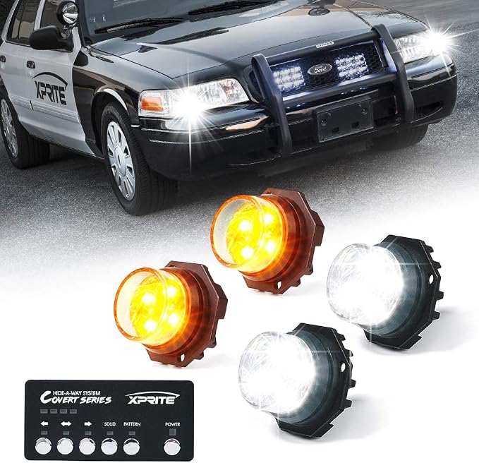 Xprite White Amber LED Hideaway Strobe Lights Kit 20 Flashing Patterns by XPRITE