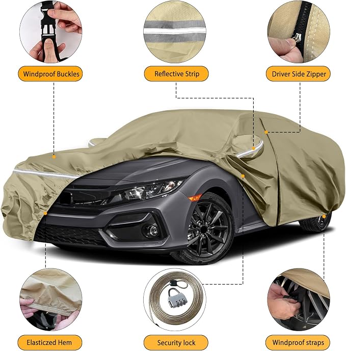 Waterproof Car Covers Replace for 2011-2025 Honda Civic, Windproof Bands for - Image 2