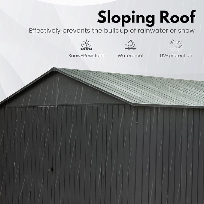 Domi 12'x15' Metal Garage Shed, Heavy Duty Outdoor Steel Carport - Image 4