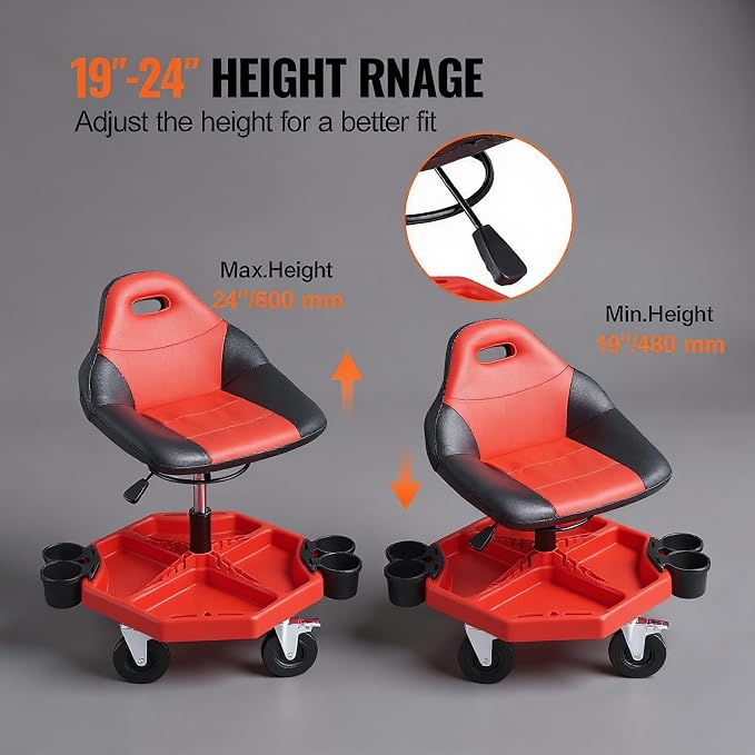 Rolling Garage Stool 300LBS Adjustable Mechanic Work Shop Seat w/Casters - Image 3