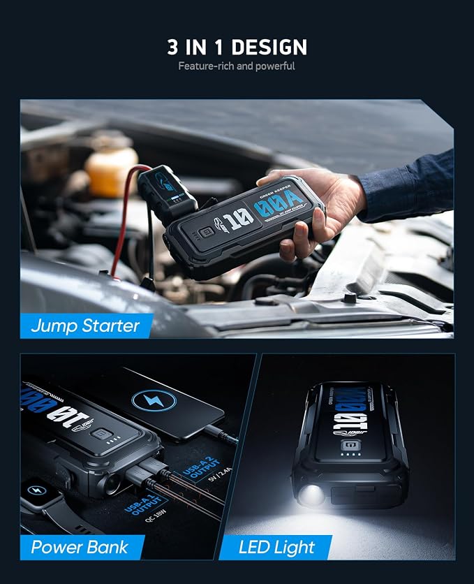 Portable Car Battery Jumper Starter 1000A Jump Box - Image 3