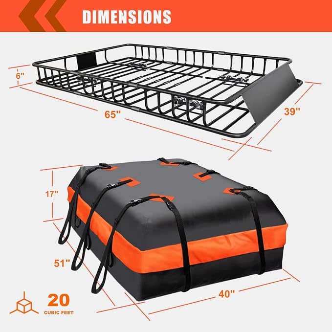 MeeFar Roof Rack Carrier Basket Universal Rooftop 65" X 39" X 6" Large Size - Image 2