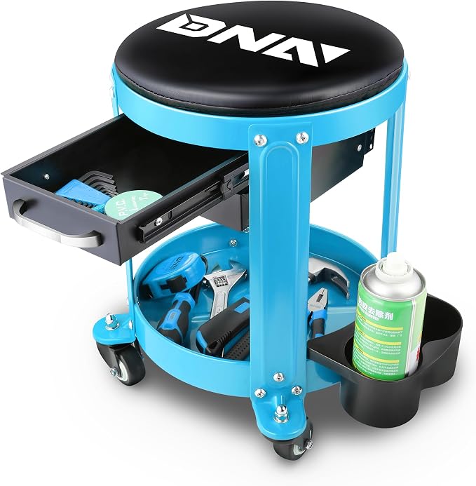 DNA MOTORING Round Mechanics Roller Seat Creeper Stool by DNAMOTORING-Tools