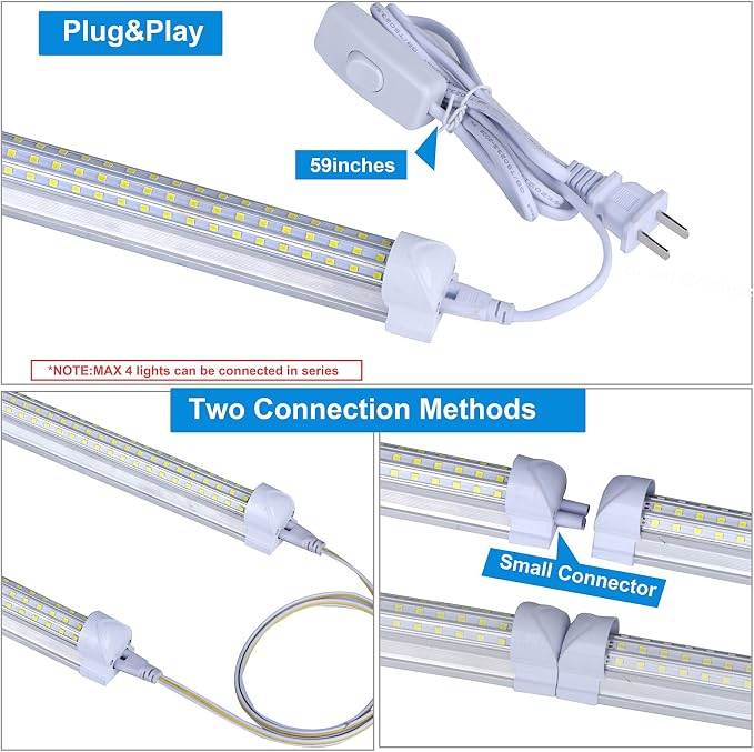 (6-Pack, 8FT LED Shop Light, U Shape Integrated T8 LED Tube Light, 6000K Cold - Image 4