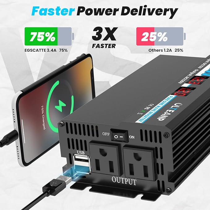 600W Power Inverter Pure Sine Wave Inverter 12V DC to 120V AC Converter - Image 4