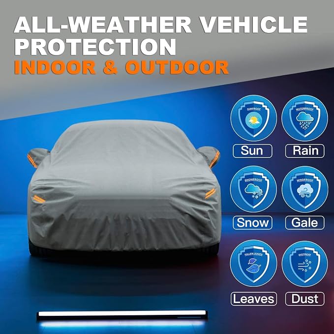 Kayme Heavy Duty Car Cover Waterproof All Weather, Full Exterior Covers Sun - Image 5