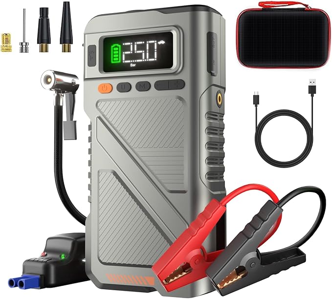 9000A Jump Starter with Air Compressor, Car Charger Portable Jump Box by Pabulum