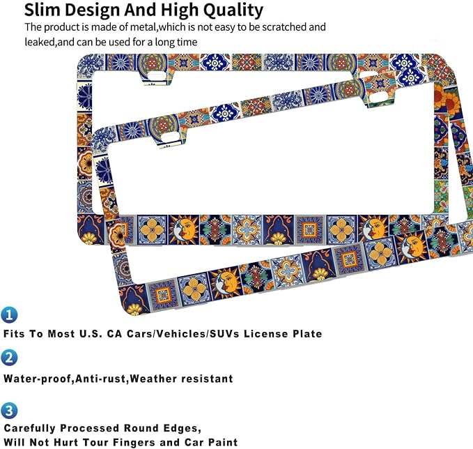 2Pack Mexican Tiles License Plate Frames Mandala Boho License Plate Frame Car - Image 3