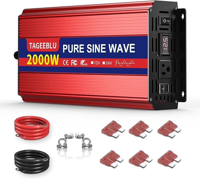 2000W Pure Sine Wave Inverter, 12V DC to 110V/120V AC Power Inverter by TAGEEBLU