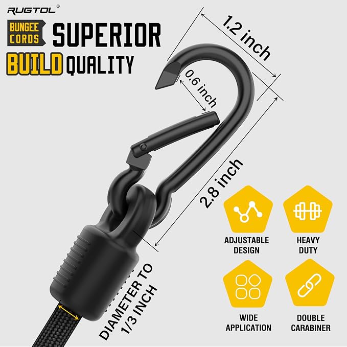 Bungee Cords with Hooks, Upgrade 48 inch Adjustable Bungee Cords with Carabiner - Image 5