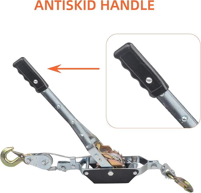 4 Ton Heavy Duty 2 Hook Steel Cable Dual Gear Power Puller Come Along Chain - Image 2