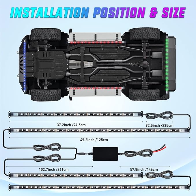 Nilight 4Pcs Car Underglow Neon Accent Strip Lights 256 LEDs RGB Multi Color - Image 4
