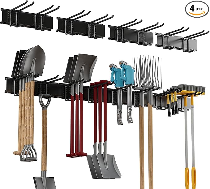 Garage Tool Rack Wall Mount – 64 inches Heavy-Duty Garden Tool Holder by BJONKZ