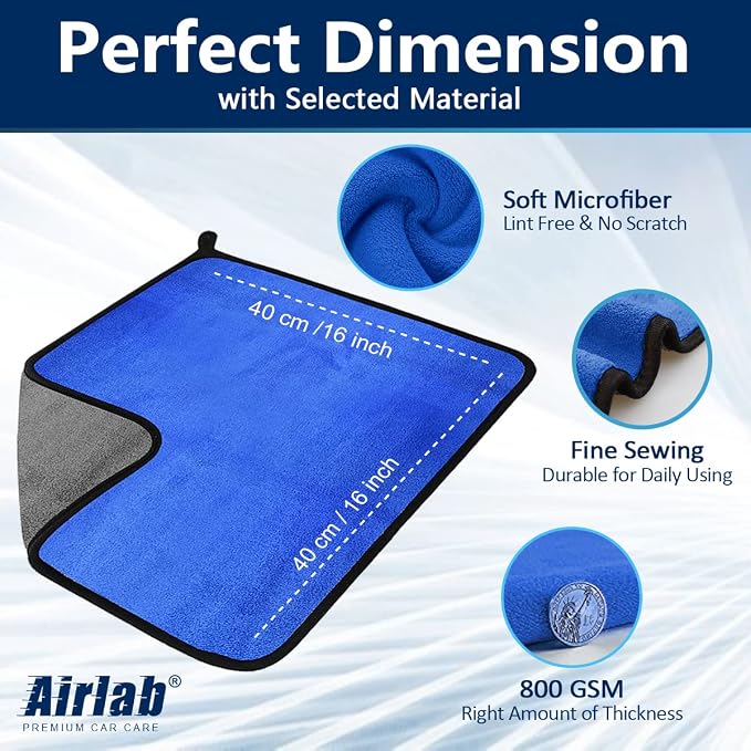 Airlab Microfiber Towels for Cars Wash Drying Thick Plush Cleaning Cloth Auto - Image 4