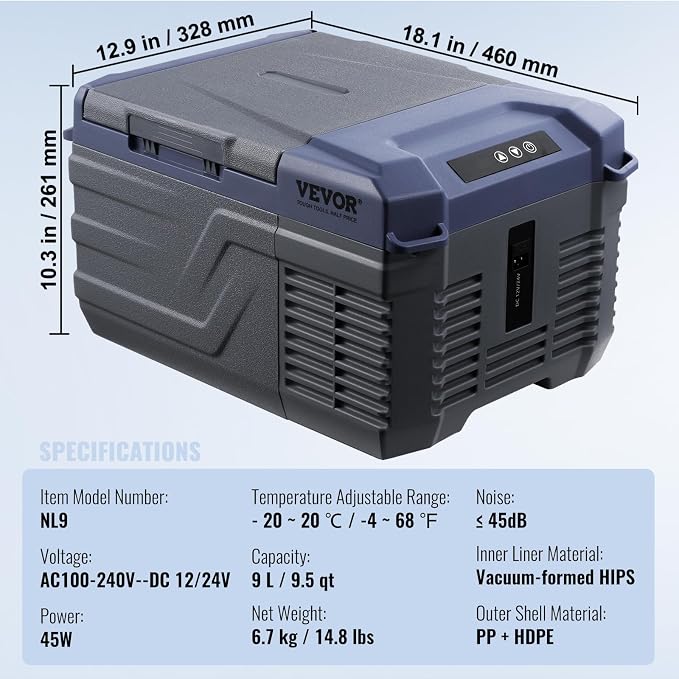 VEVOR Car Refrigerator, 12 Volt Car Refrigerator Fridge, 9 L Single Zone - Image 7