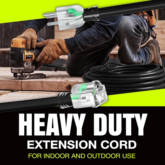 10ft Outdoor/Indoor Extension Cord 12/3 Gauge Extra Heavy Duty 3 Prong SJTW - Image 7