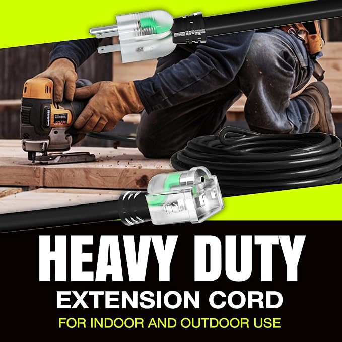 25ft Outdoor/Indoor Extension Cord 16/3 Gauge Heavy Duty 3 Prong SJTW, - Image 7
