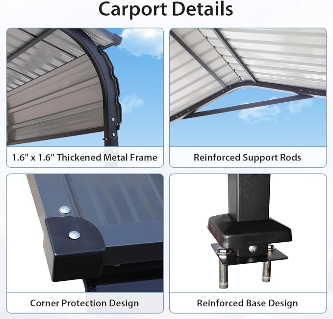 Verano Garden 12 x 20 FT Metal Carport, Heavy Duty Carport Canopy - Image 5