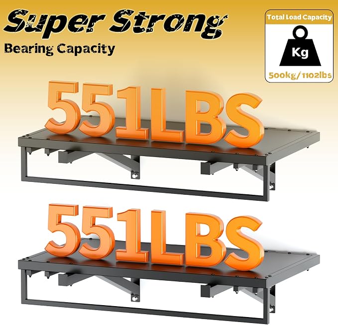 2pcs Garage Wall Shelving - 42in Extra Large Heavy Duty Floating Shelves - Image 3