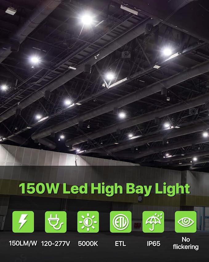 150W UFO LED High Bay Light 6-Pack 150LM/W 22, 500LM High Bay Led Shop Lights - Image 2