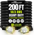 200ft Outdoor/Indoor Extension Cord 14/3 Gauge Heavy Duty 3 Prong SJTW by LifeSupplyUSA
